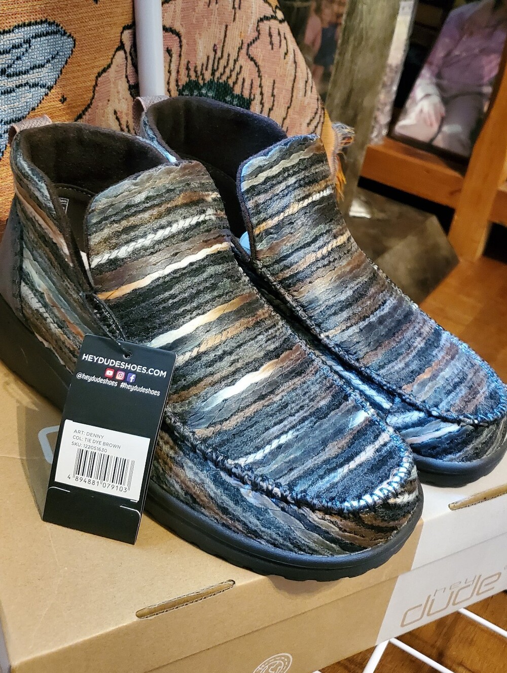 Hey Dude Multicolor Striped Slip-On Moccasins — Brown, Black, Gray
